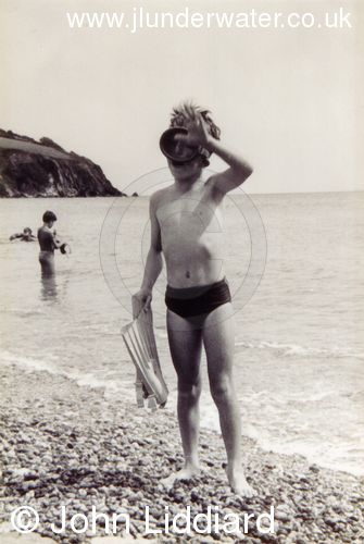 Devon. Dartmouth. John Liddiard at age 7. My first diving kit.
